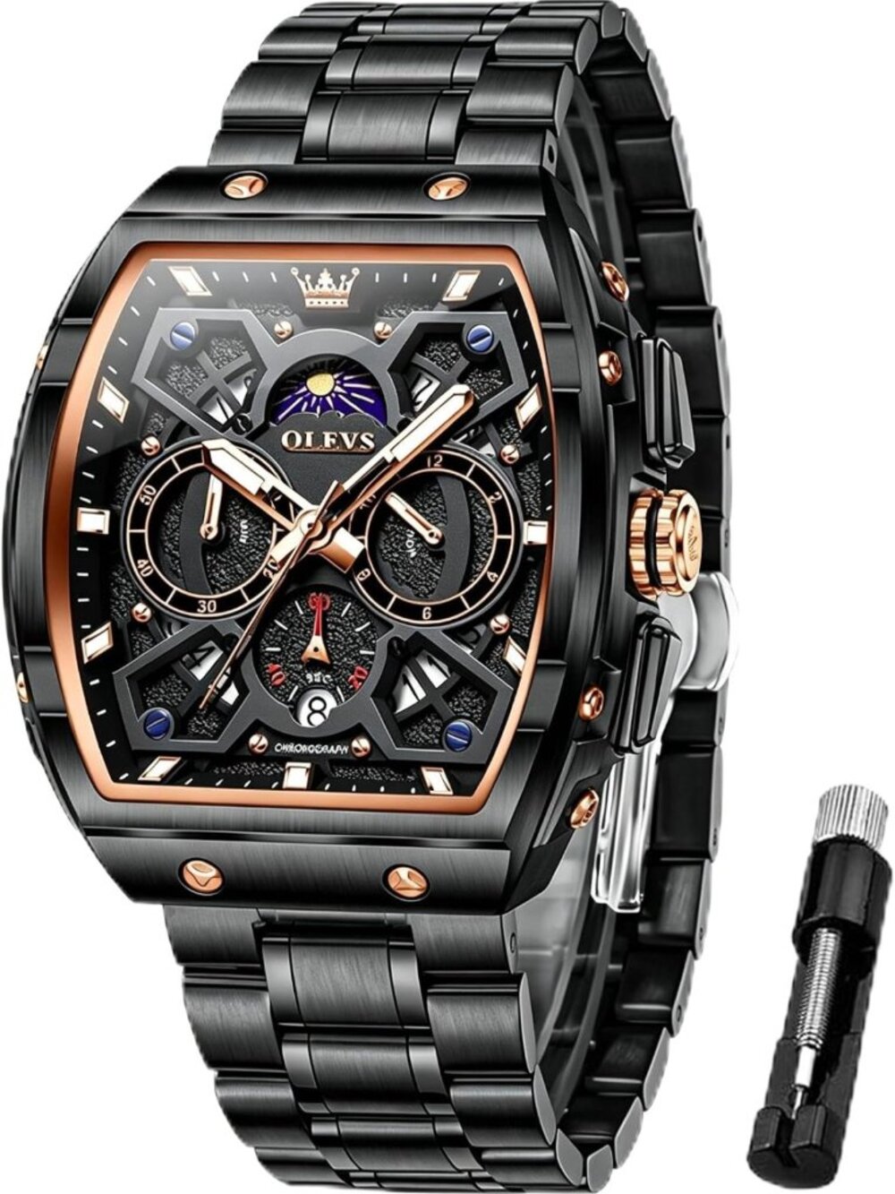 Luxury Men's Analog Quartz Watch - Diamond, Waterproof, Chronograph, Big Face